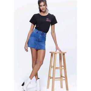 PAIGE Sz 32 Aideen Hi Rise Denim Mini Skirt Raw Hem Medium Wash